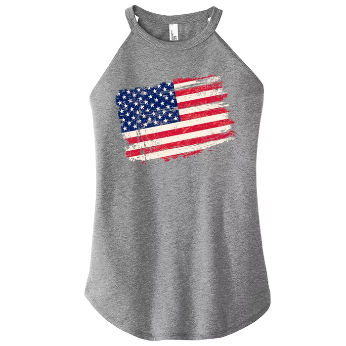 Distressed American US Flag Women’s Perfect Tri Rocker Tank