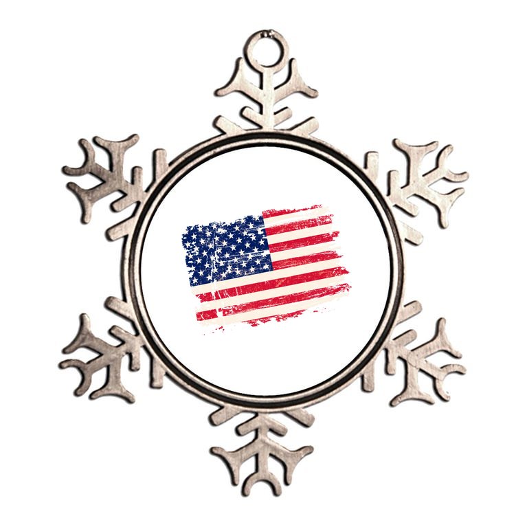 Distressed American US Flag Metallic Star Ornament