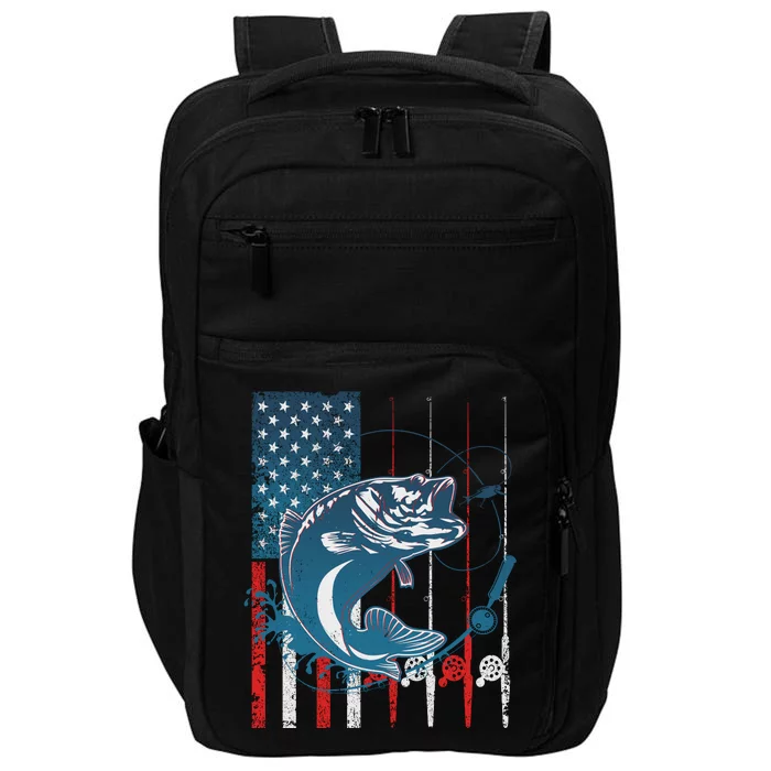 Distressed American USA Flag Bass Fishing Impact Tech Backpack