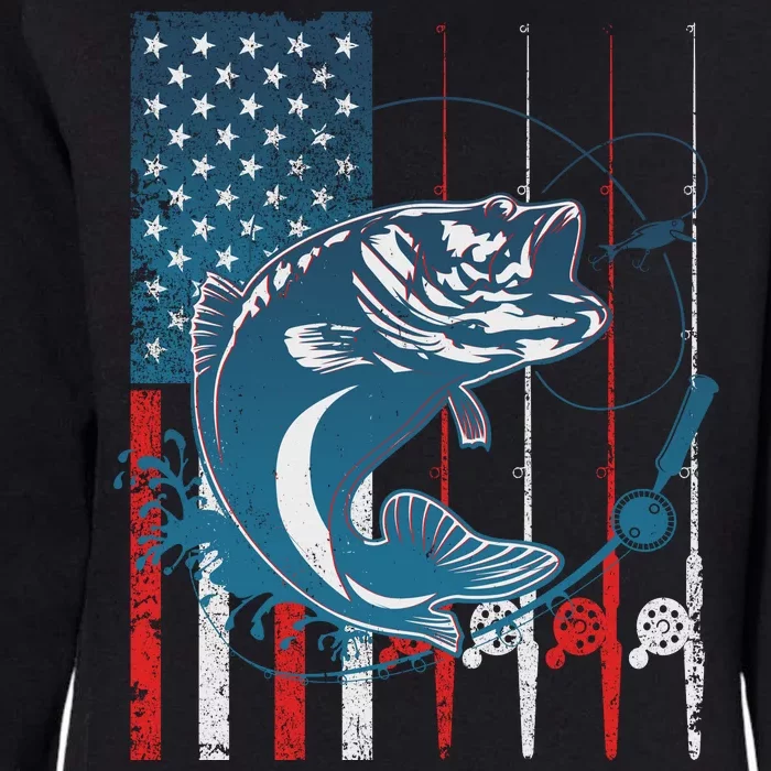 Distressed American USA Flag Bass Fishing Womens California Wash Sweatshirt