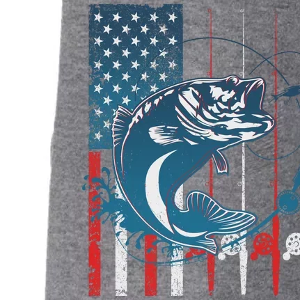 Distressed American USA Flag Bass Fishing Doggie 3-End Fleece Hoodie