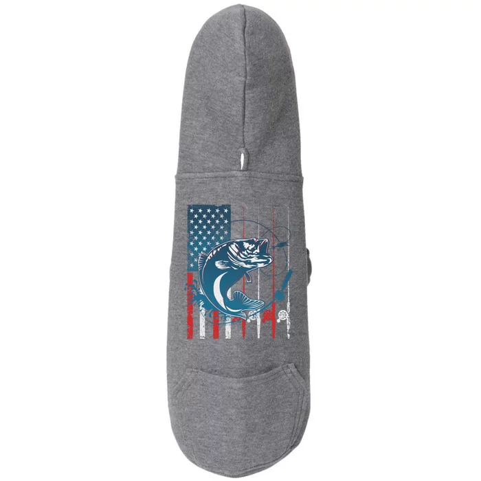 Distressed American USA Flag Bass Fishing Doggie 3-End Fleece Hoodie