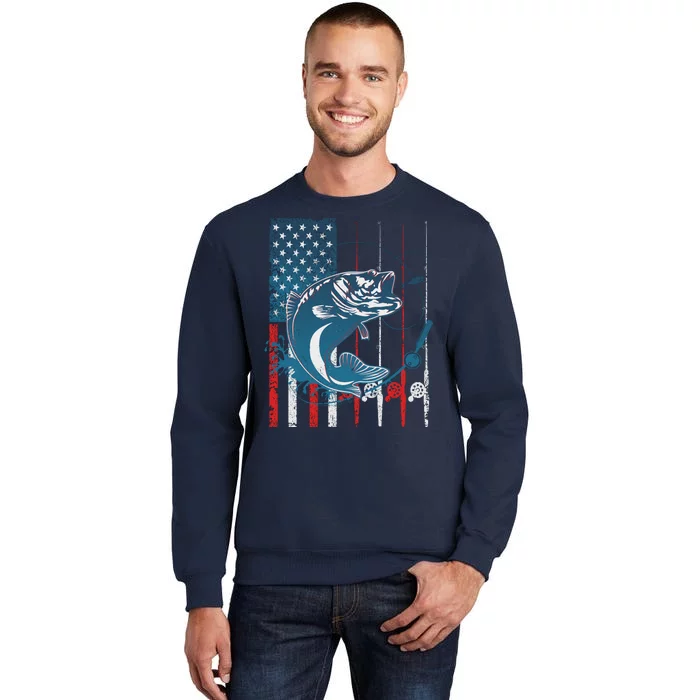 Distressed American USA Flag Bass Fishing Sweatshirt