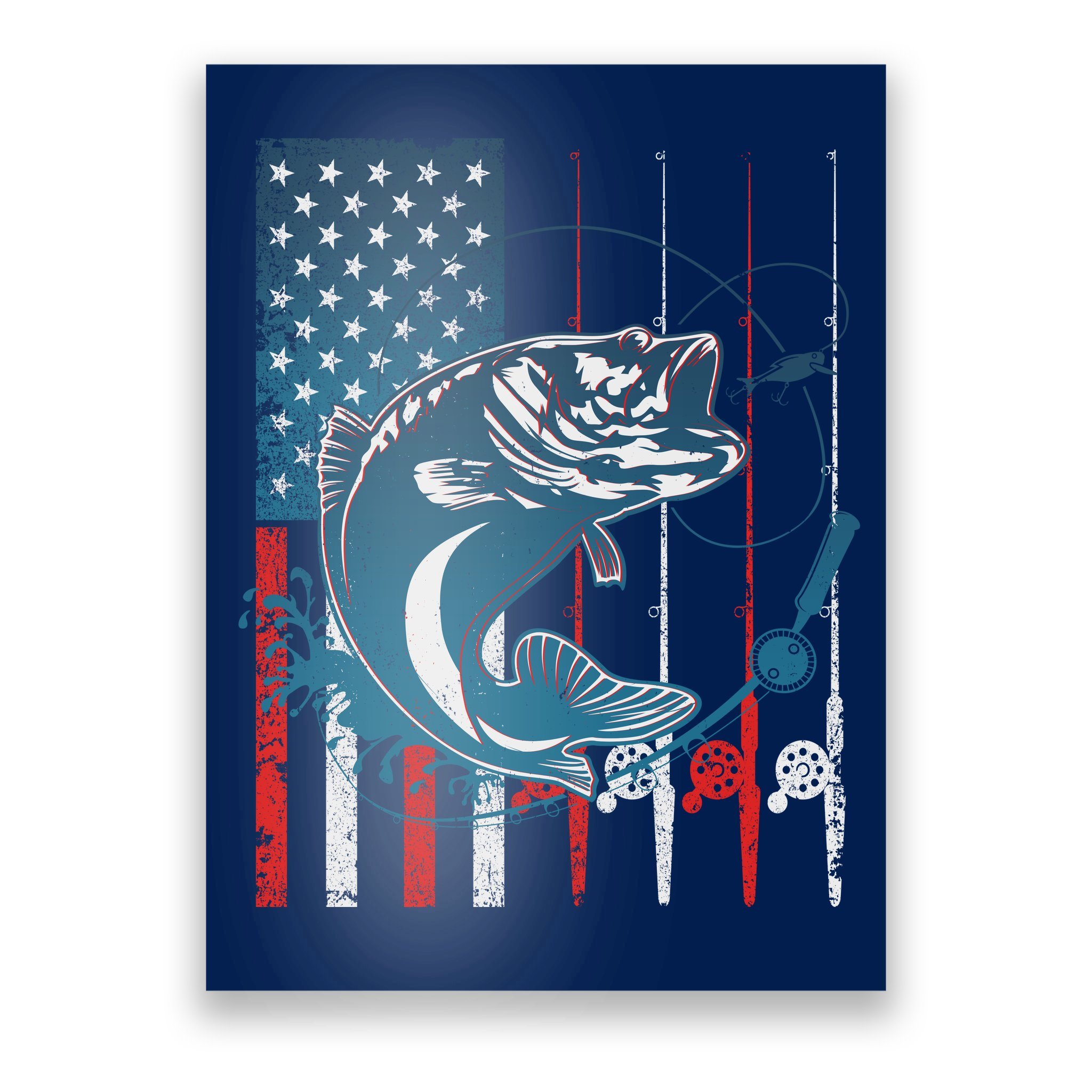 Distressed American USA Flag Bass Fishing Poster