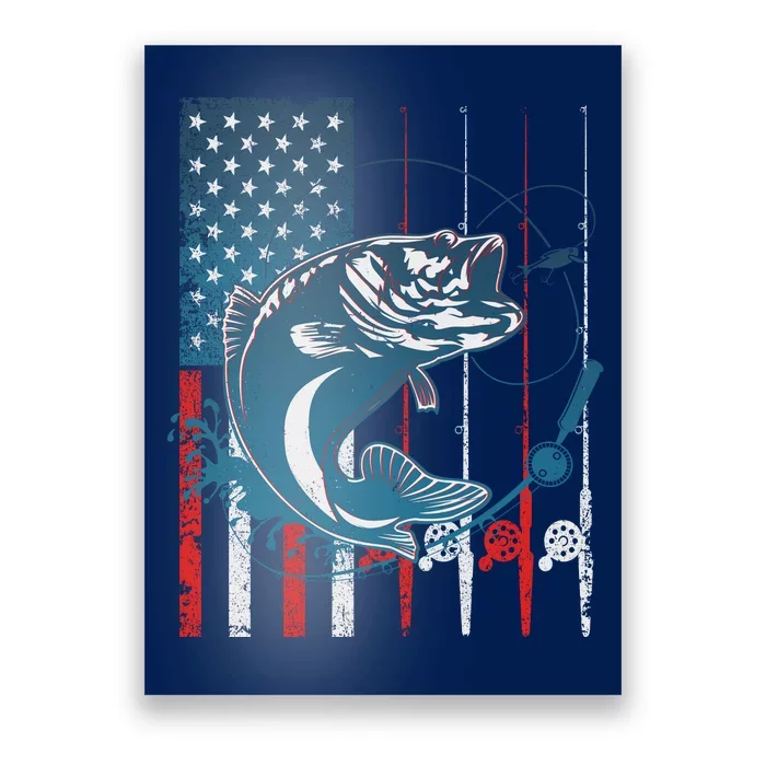 TeeShirtPalace | Distressed American USA Flag Bass Fishing Poster