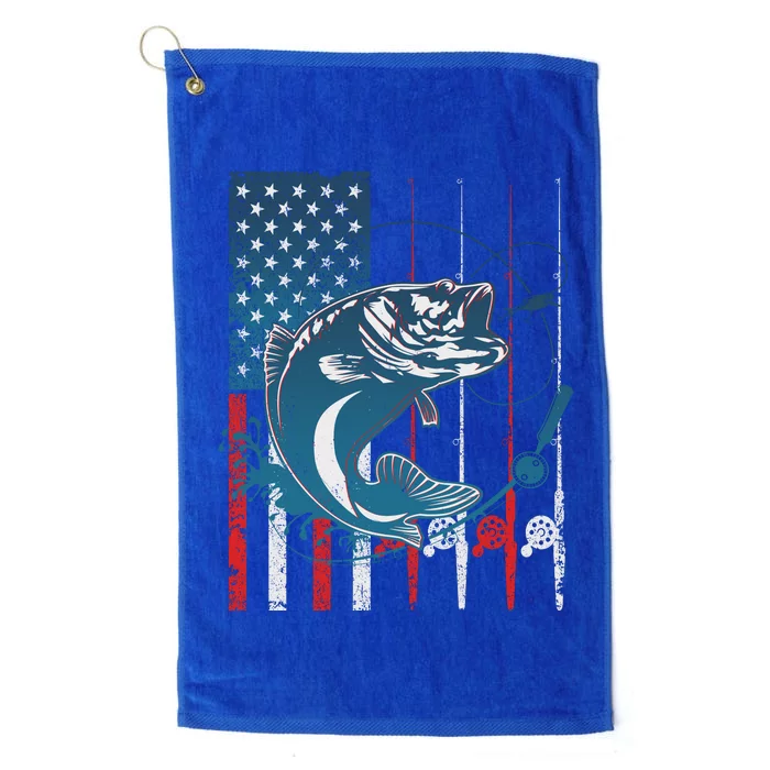 Distressed American USA Flag Bass Fishing Platinum Collection Golf Towel