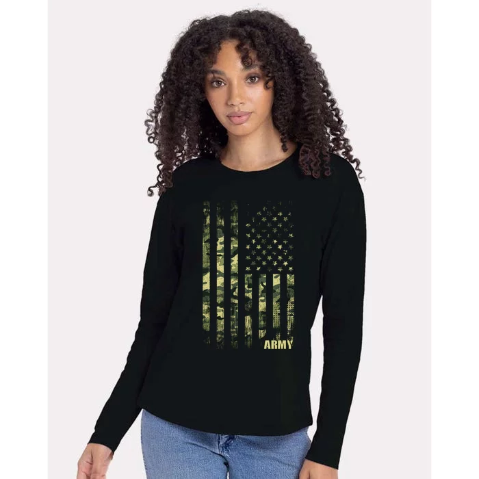 Distressed Army USA Flag Womens Cotton Relaxed Long Sleeve T-Shirt