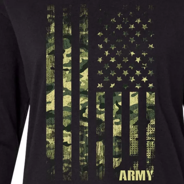 Distressed Army USA Flag Womens Cotton Relaxed Long Sleeve T-Shirt