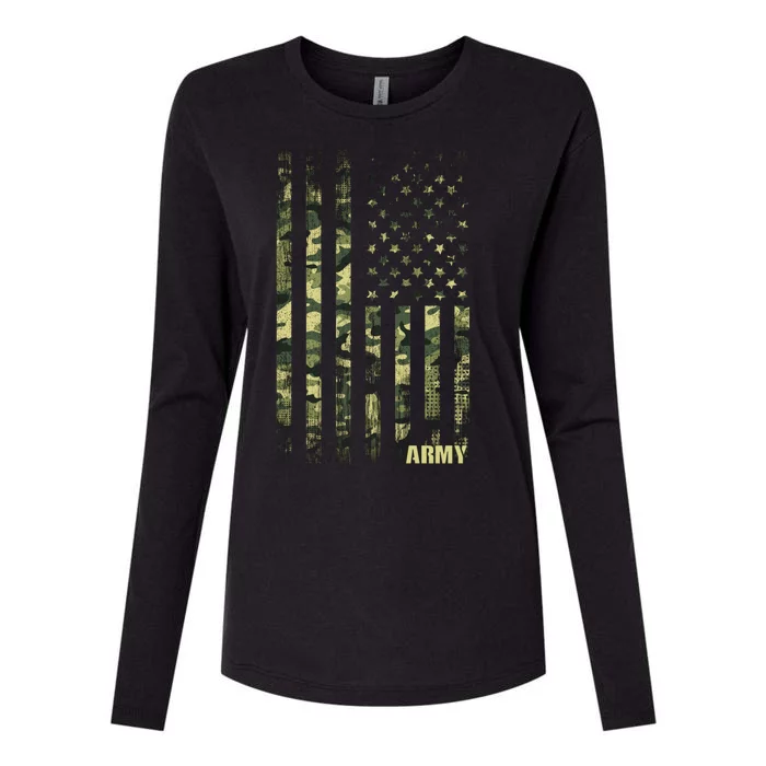 Distressed Army USA Flag Womens Cotton Relaxed Long Sleeve T-Shirt