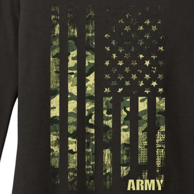 Distressed Army USA Flag Womens CVC Long Sleeve Shirt