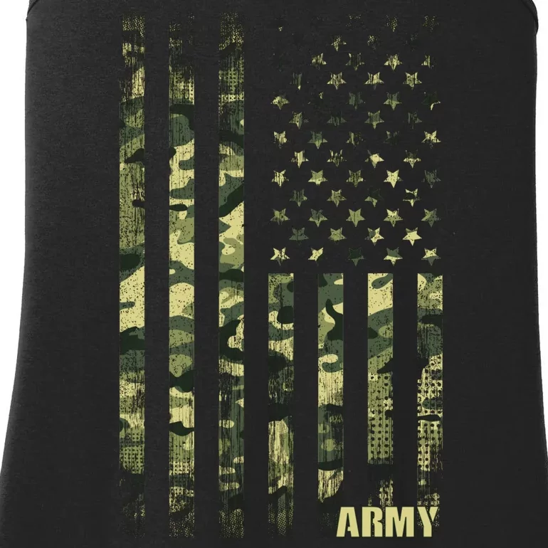 Distressed Army USA Flag Ladies Essential Tank