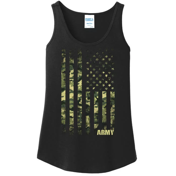 Distressed Army USA Flag Ladies Essential Tank