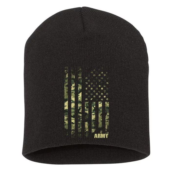 Distressed Army USA Flag Short Acrylic Beanie