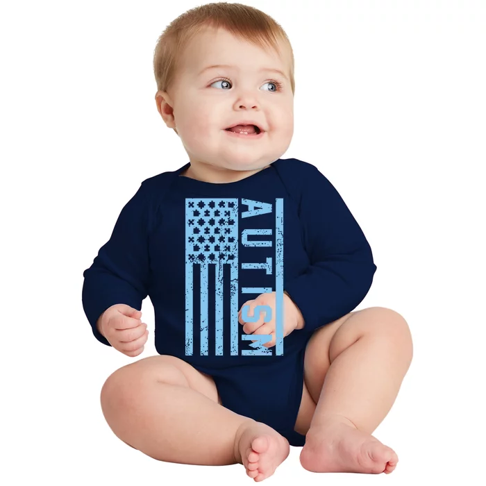 Distressed Autism Flag Baby Long Sleeve Bodysuit