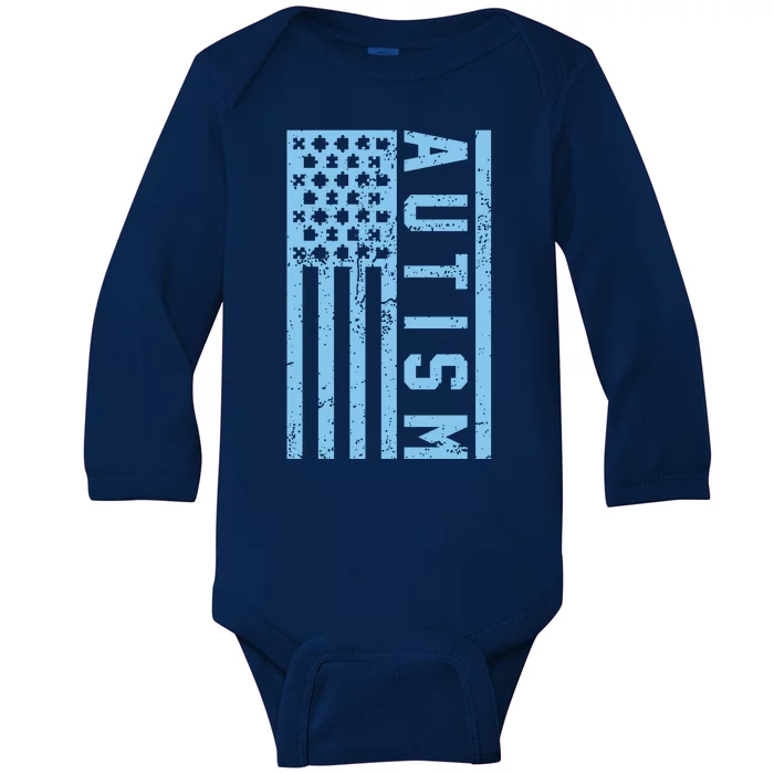 Distressed Autism Flag Baby Long Sleeve Bodysuit