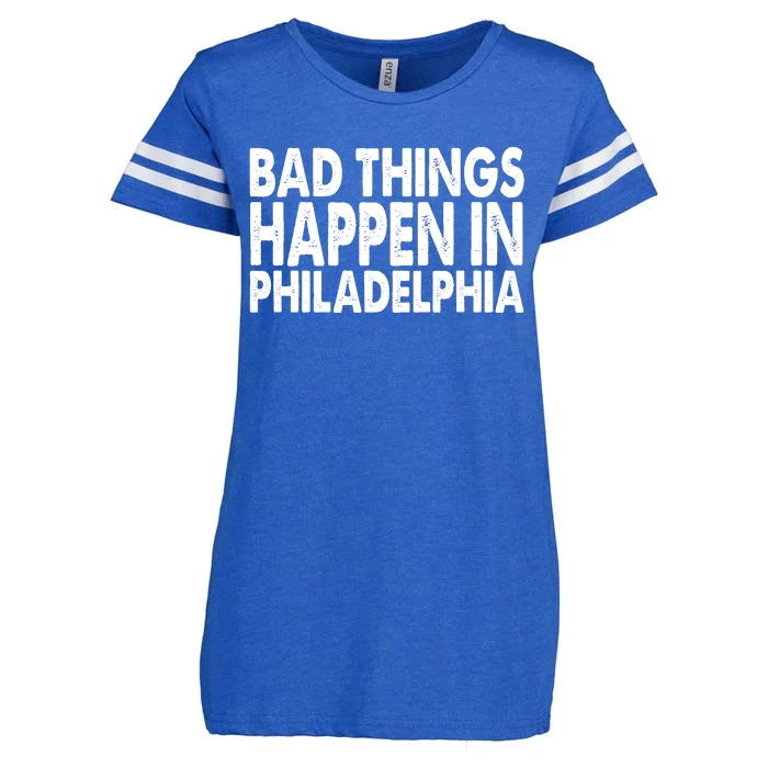 Distressed Bad Things Happen In Philadelphia Enza Ladies Jersey Football T-Shirt