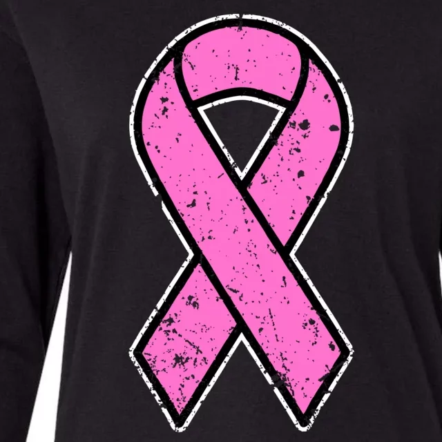 Distressed Breast Cancer Awareness Pink Ribbon Womens Cotton Relaxed Long Sleeve T-Shirt