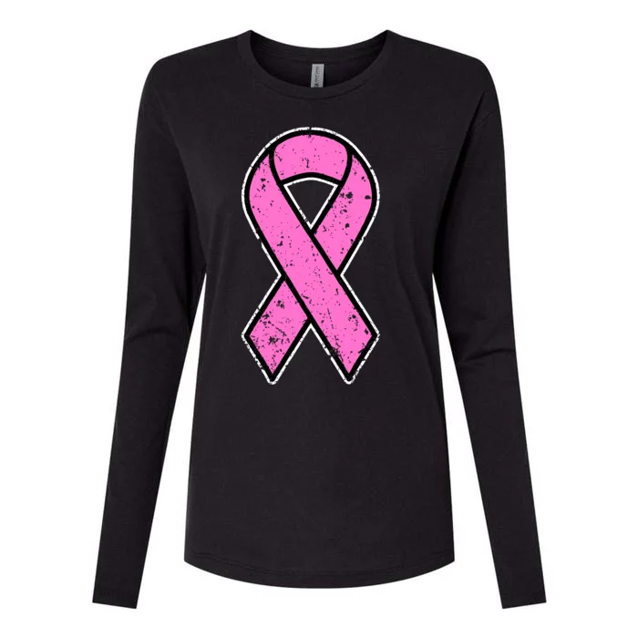 Distressed Breast Cancer Awareness Pink Ribbon Womens Cotton Relaxed Long Sleeve T-Shirt