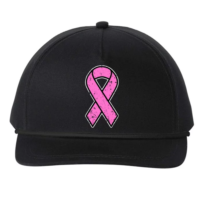 Distressed Breast Cancer Awareness Pink Ribbon Snapback Five-Panel Rope Hat