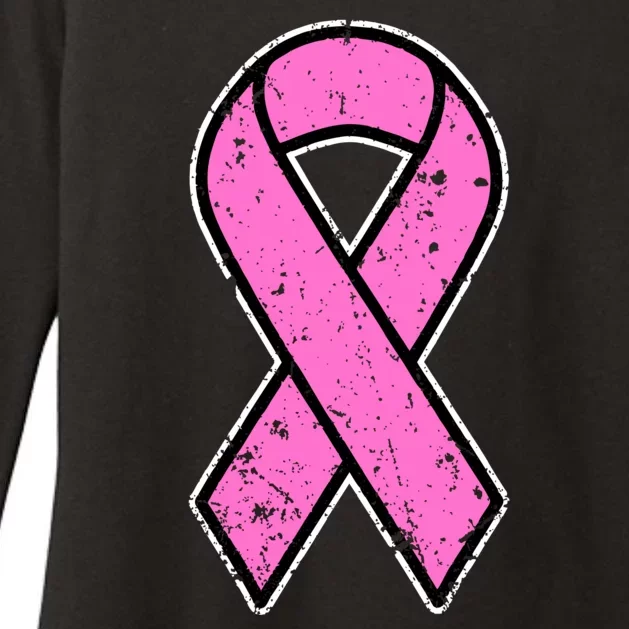 Distressed Breast Cancer Awareness Pink Ribbon Womens CVC Long Sleeve Shirt