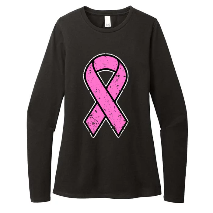 Distressed Breast Cancer Awareness Pink Ribbon Womens CVC Long Sleeve Shirt