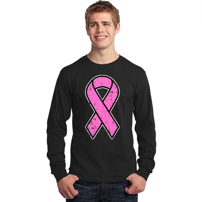 Distressed Breast Cancer Awareness Pink Ribbon Tall Long Sleeve T-Shirt