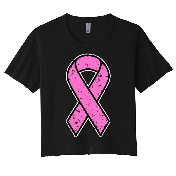 Distressed Breast Cancer Awareness Pink Ribbon Women's Crop Top Tee