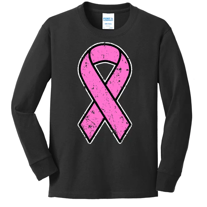 Distressed Breast Cancer Awareness Pink Ribbon Kids Long Sleeve Shirt