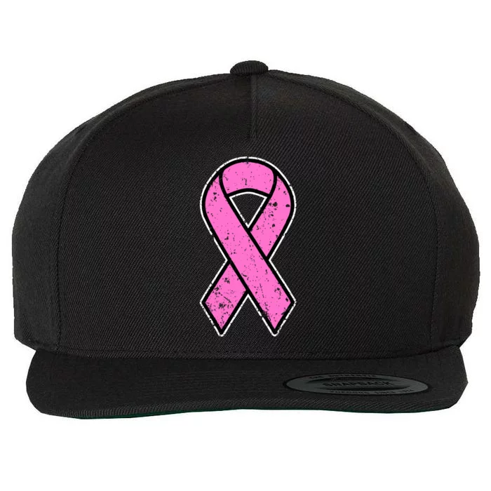 Distressed Breast Cancer Awareness Pink Ribbon Wool Snapback Cap