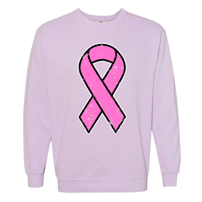 Distressed Breast Cancer Awareness Pink Ribbon Garment-Dyed Sweatshirt