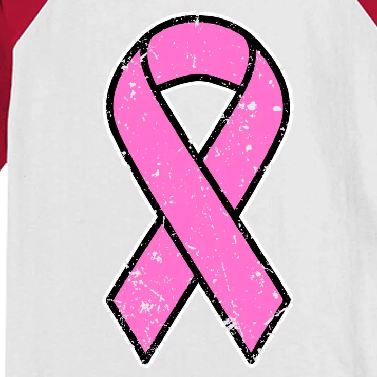 Distressed Breast Cancer Awareness Pink Ribbon Kids Colorblock Raglan Jersey