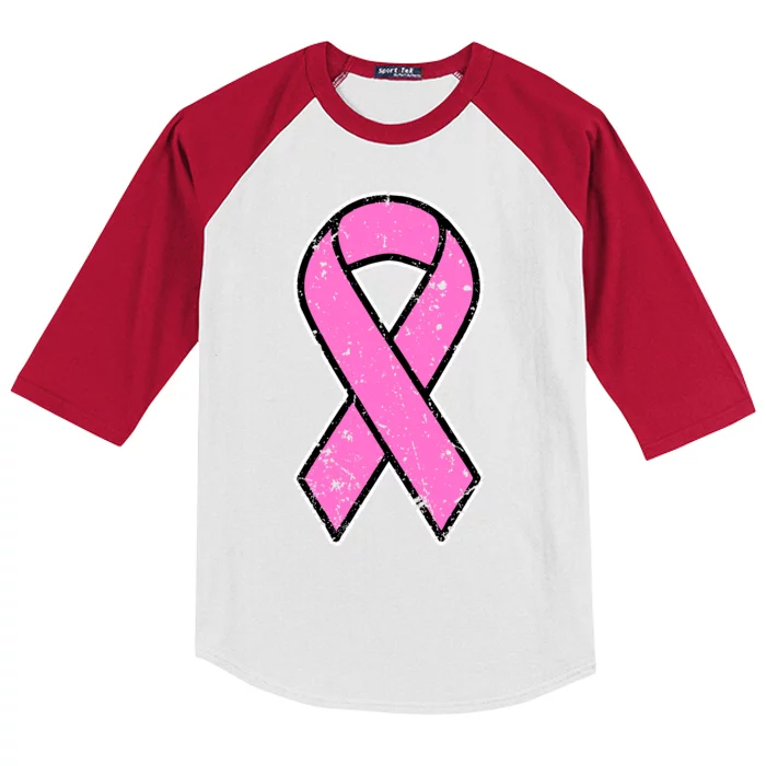 Distressed Breast Cancer Awareness Pink Ribbon Kids Colorblock Raglan Jersey