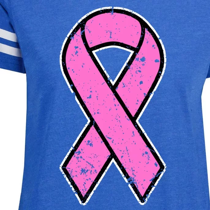 Distressed Breast Cancer Awareness Pink Ribbon Enza Ladies Jersey Football T-Shirt