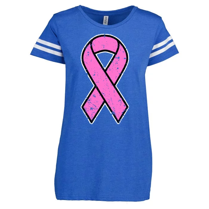 Distressed Breast Cancer Awareness Pink Ribbon Enza Ladies Jersey Football T-Shirt