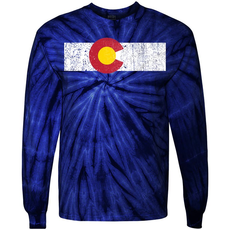 Distressed Colorado State Flag Denver Co Patriotic Tie-Dye Long Sleeve Shirt