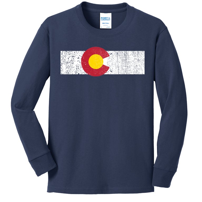 Distressed Colorado State Flag Denver Co Patriotic Kids Long Sleeve Shirt