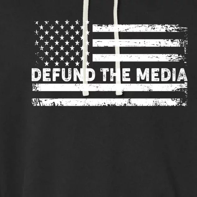 Distressed Defund The Media American Flag Garment-Dyed Fleece Hoodie