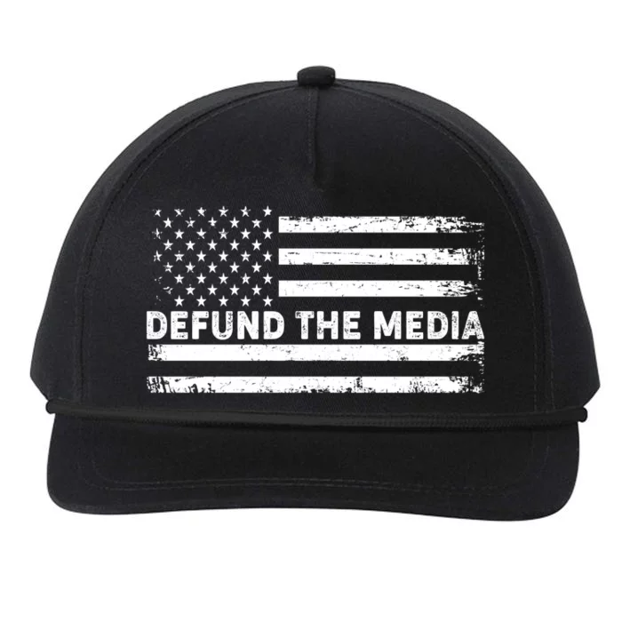 Distressed Defund The Media American Flag Snapback Five-Panel Rope Hat