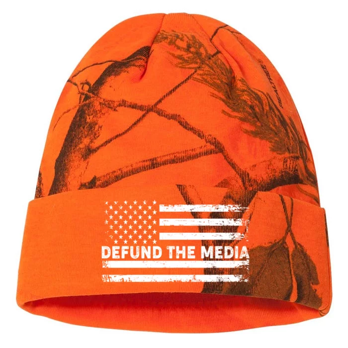 Distressed Defund The Media American Flag Kati - 12in Camo Beanie