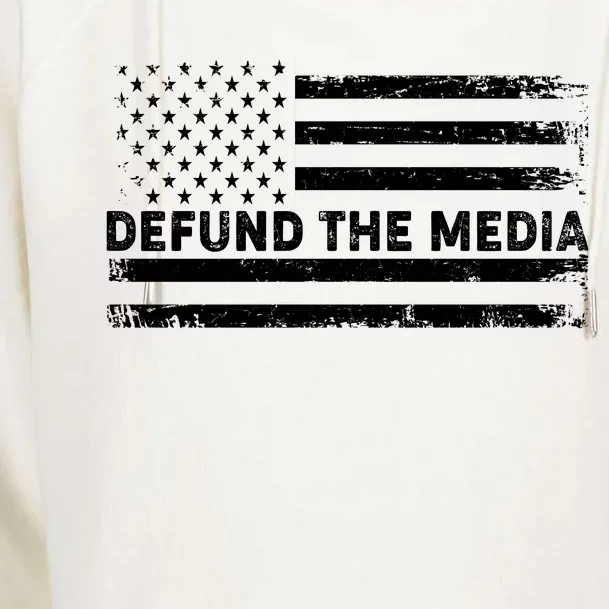 Distressed Defund The Media American Flag Womens Funnel Neck Pullover Hood