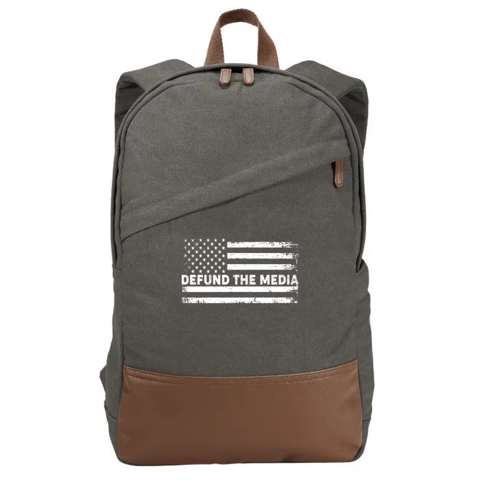 Distressed Defund The Media American Flag Cotton Canvas Backpack