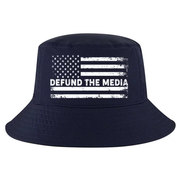 Distressed Defund The Media American Flag Cool Comfort Performance Bucket Hat