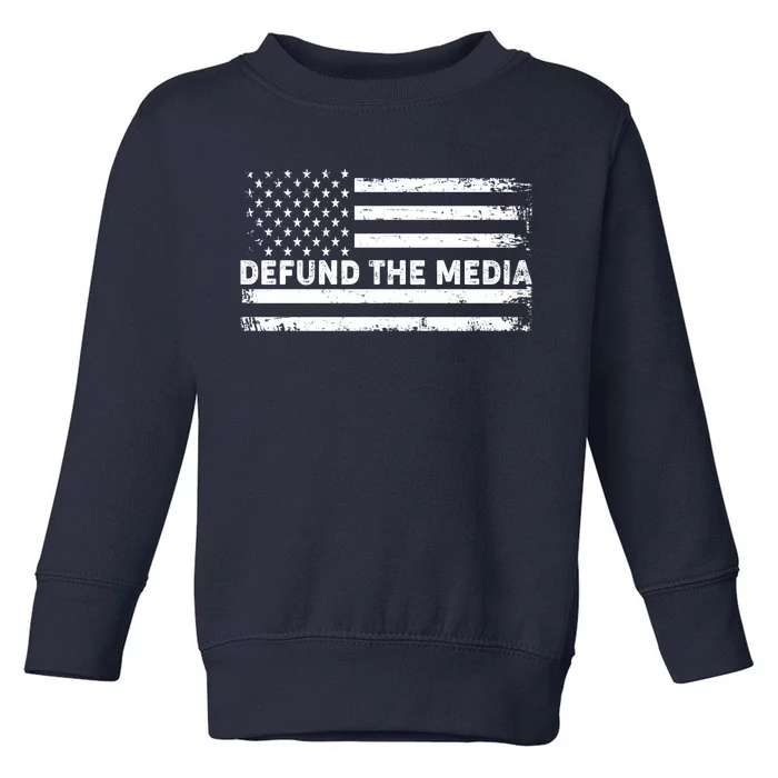 Distressed Defund The Media American Flag Toddler Sweatshirt