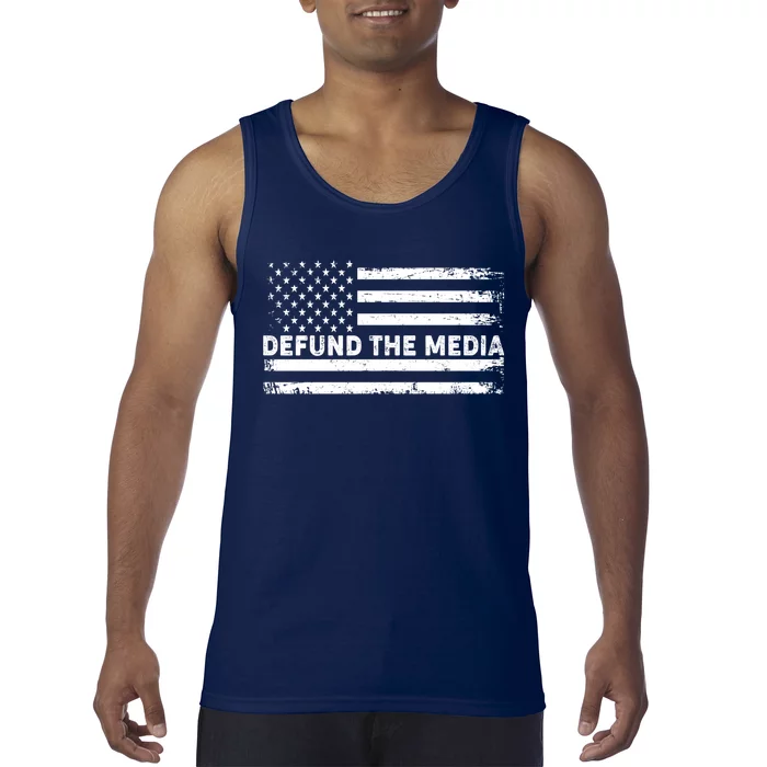 Distressed Defund The Media American Flag Tank Top