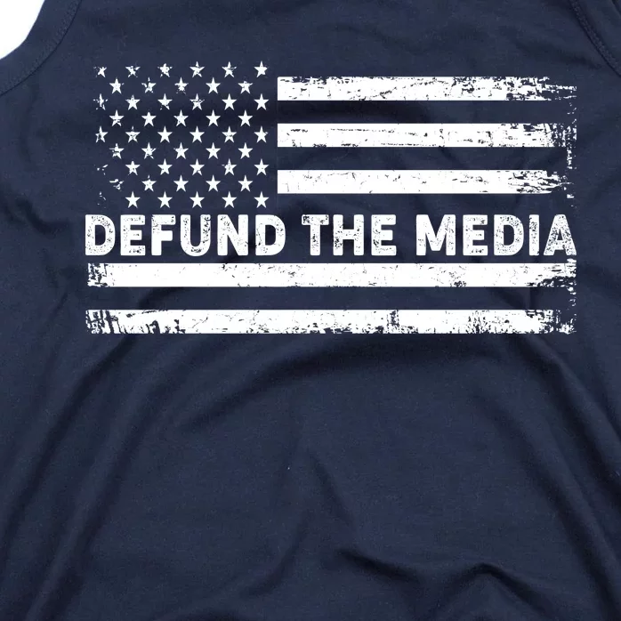 Distressed Defund The Media American Flag Tank Top