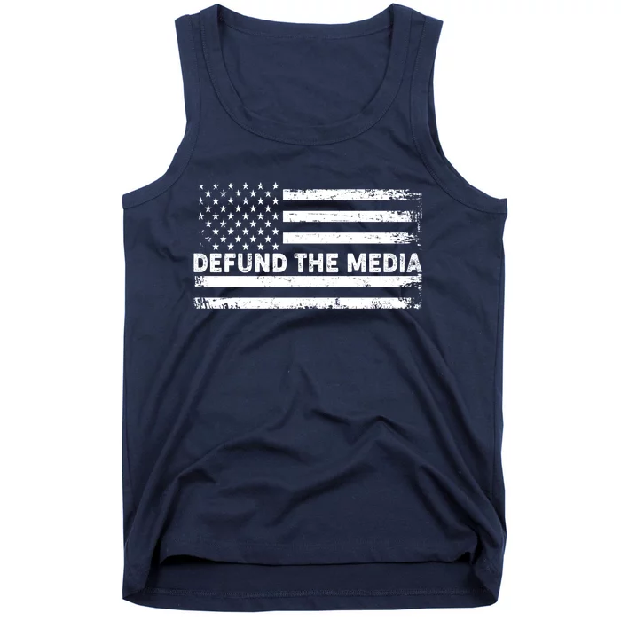 Distressed Defund The Media American Flag Tank Top