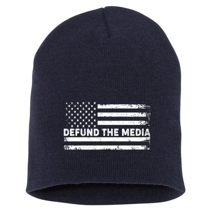 Distressed Defund The Media American Flag Short Acrylic Beanie