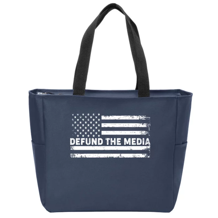 Distressed Defund The Media American Flag Zip Tote Bag