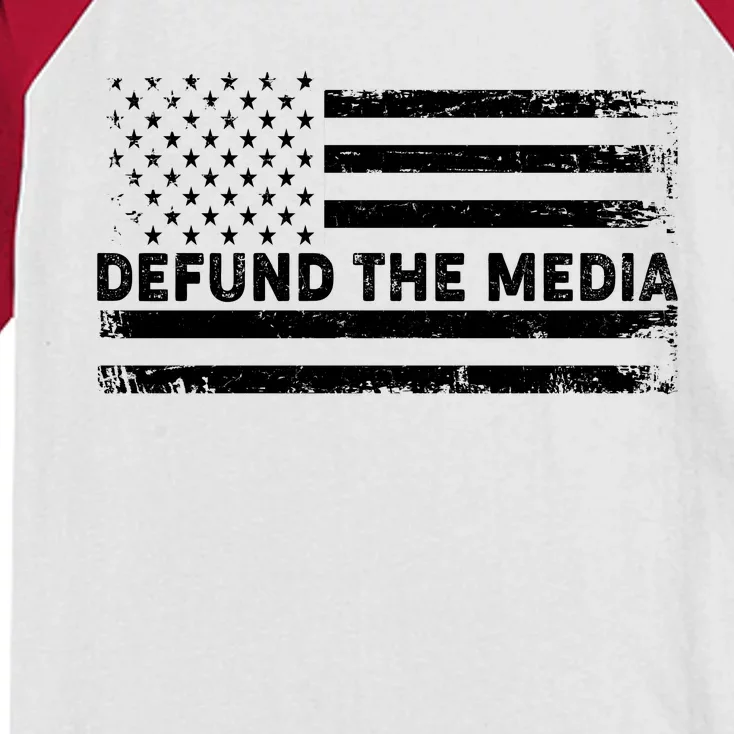 Distressed Defund The Media American Flag Kids Colorblock Raglan Jersey