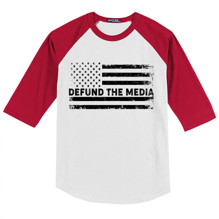 Distressed Defund The Media American Flag Kids Colorblock Raglan Jersey